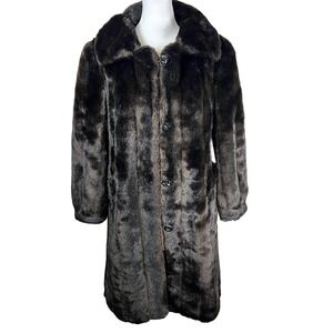 Vintage Grandella Sportowne Faux Mink Fur Coat Dark Brown Womens Size 6 USA Made
